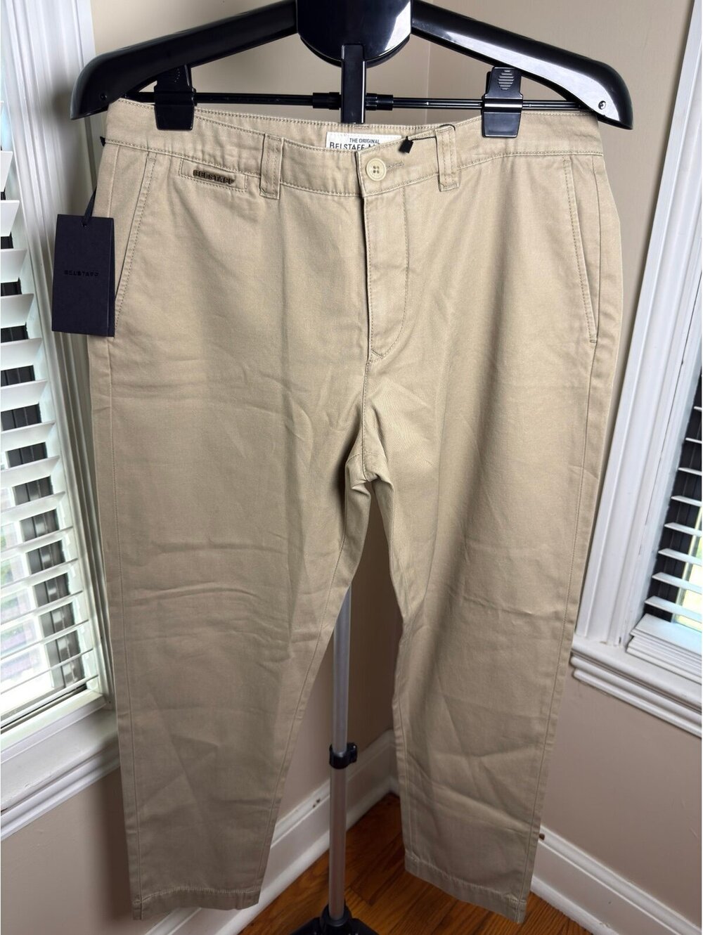 NWT Belstaff Women’s Sand Chino Pants Size 31 Khaki Straight Leg Designer Trouse